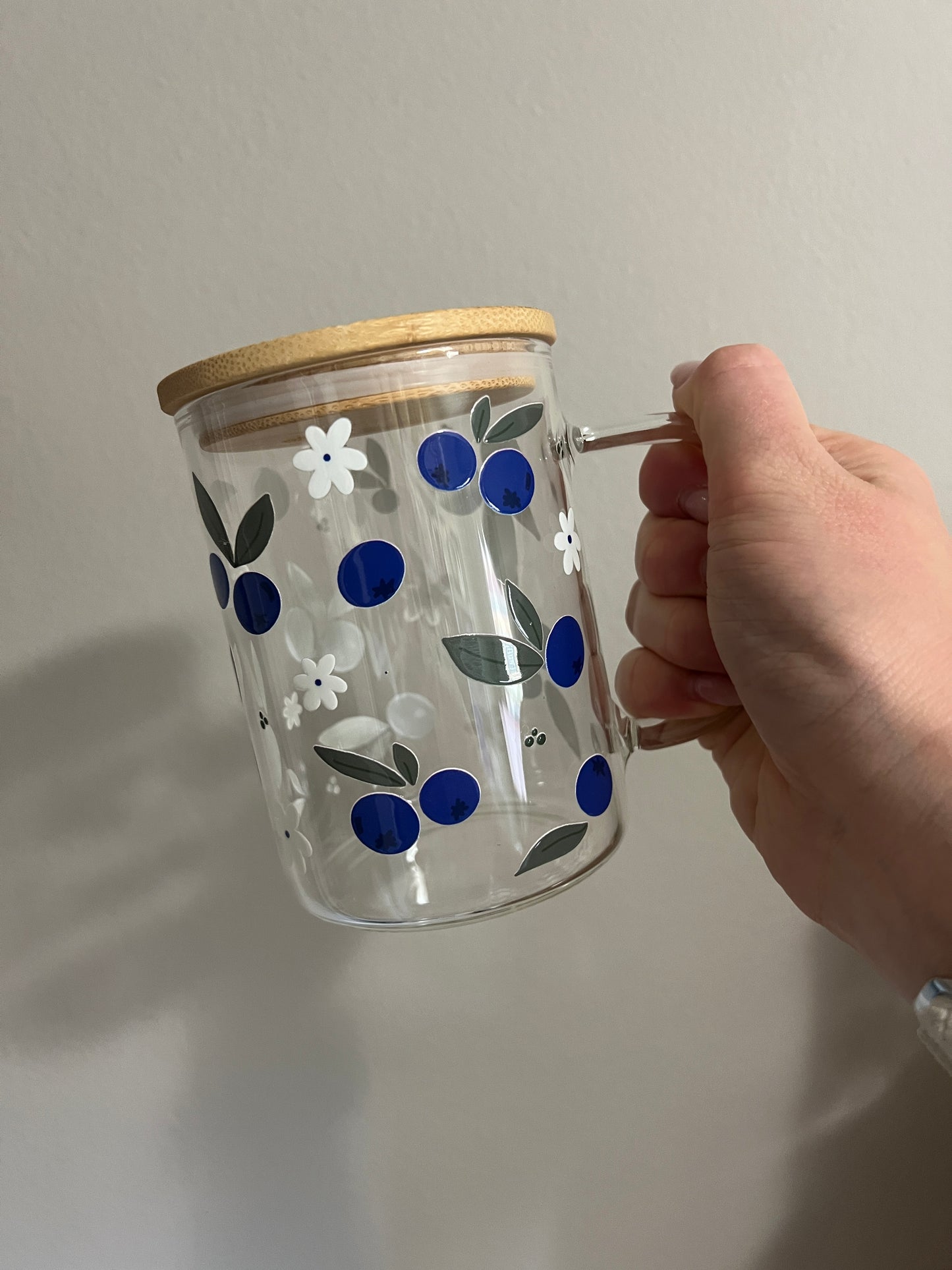 Blueberry 16oz Handled Glass Cup