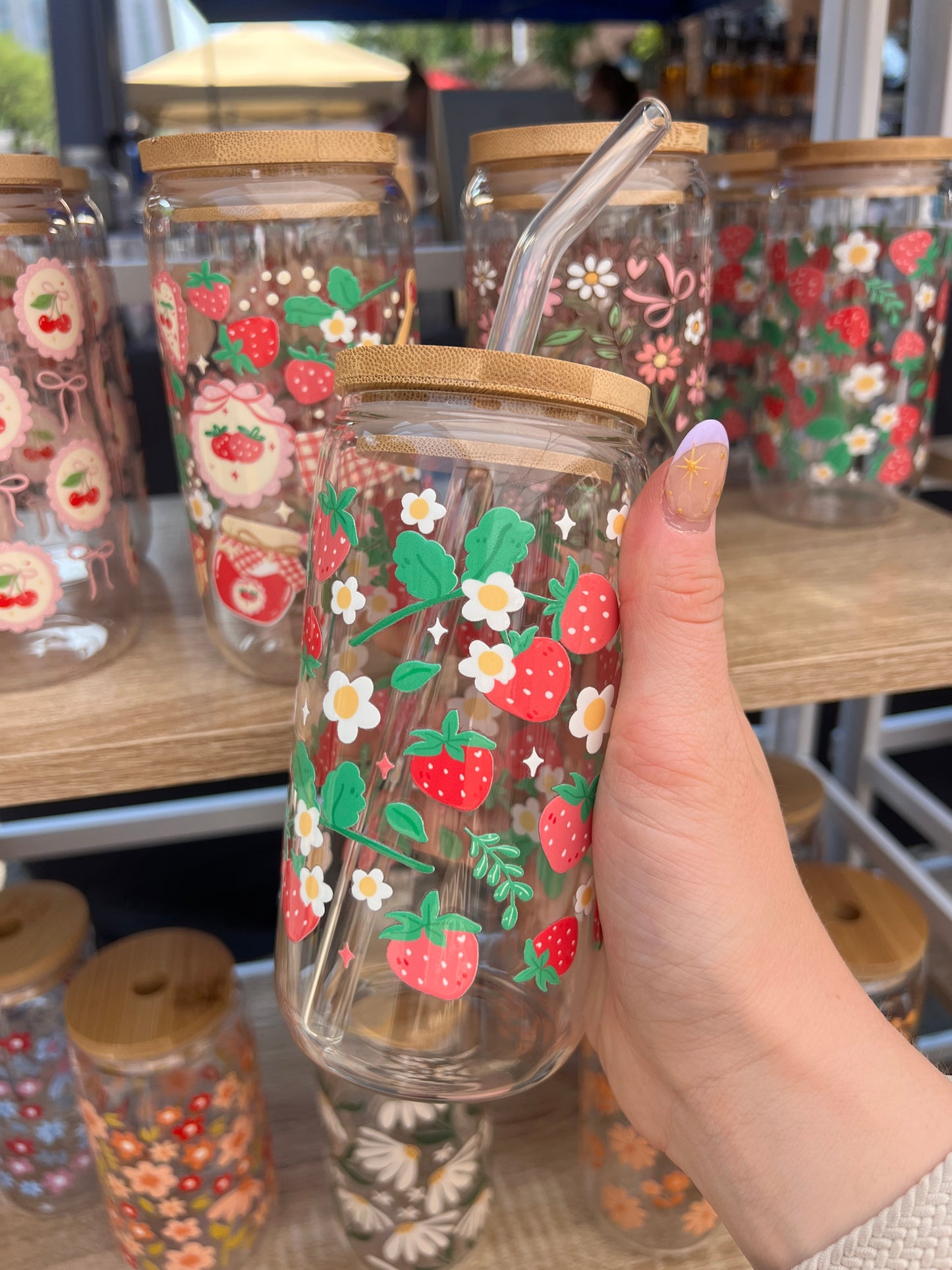 Berries and Blossom Glass Cup