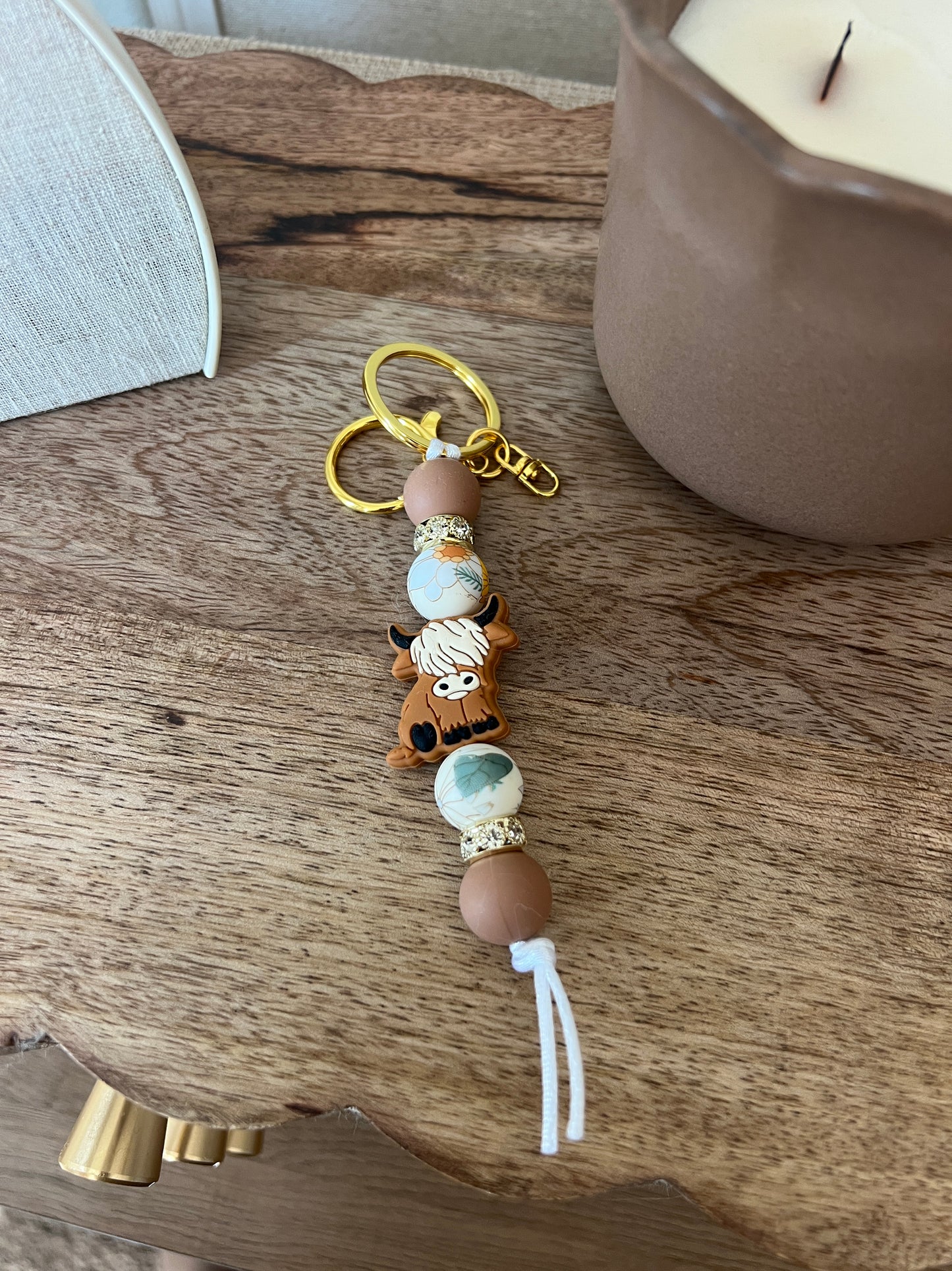 Fall Floral Cow Keychain