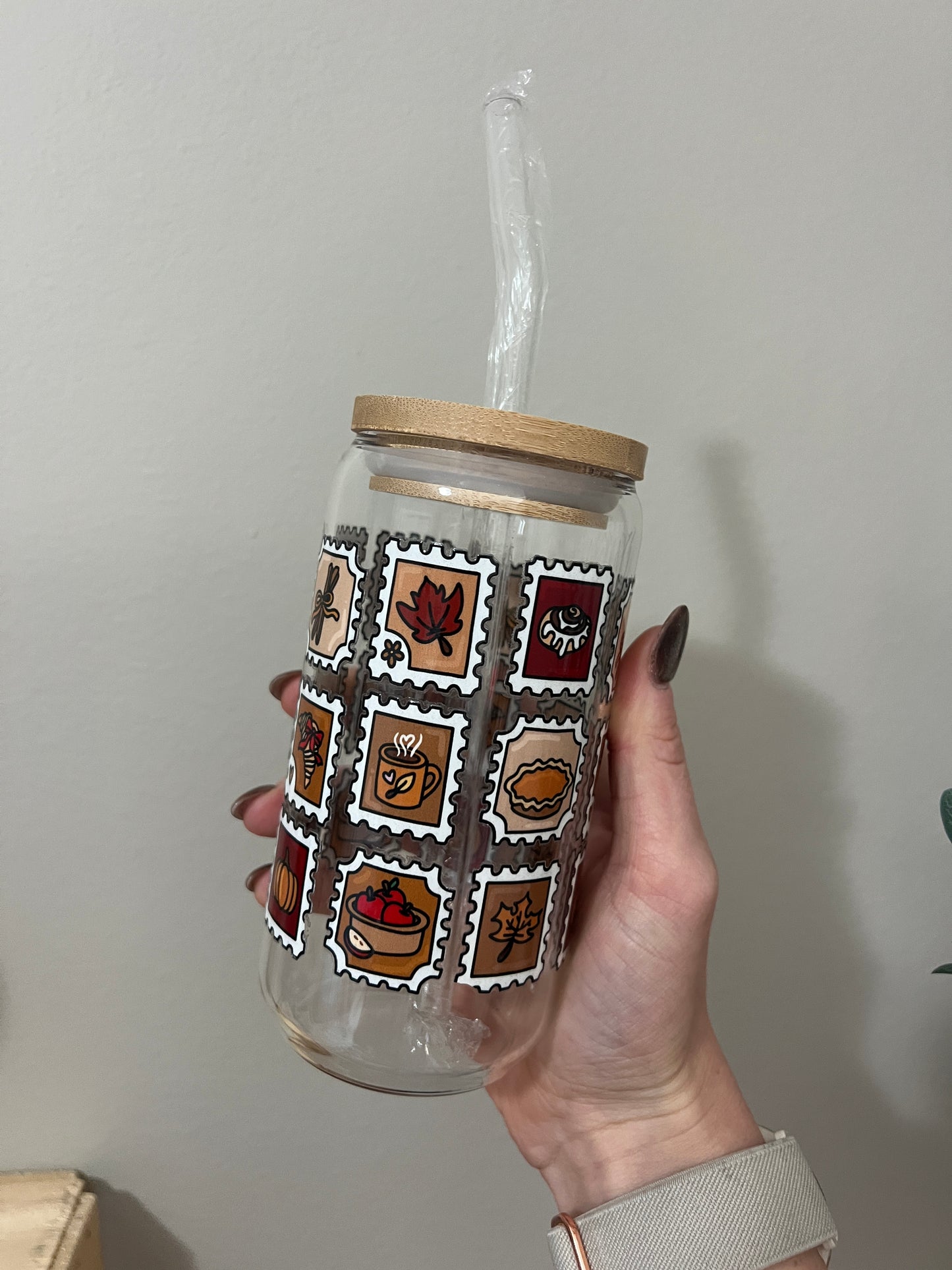 Fall Stamp Glass Cup