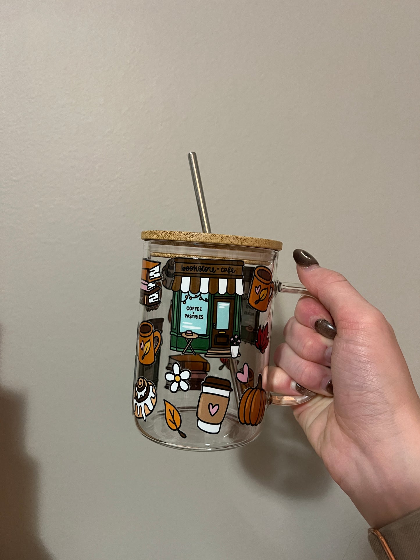 Fall Book Lovers 16oz Handled Glass Cup