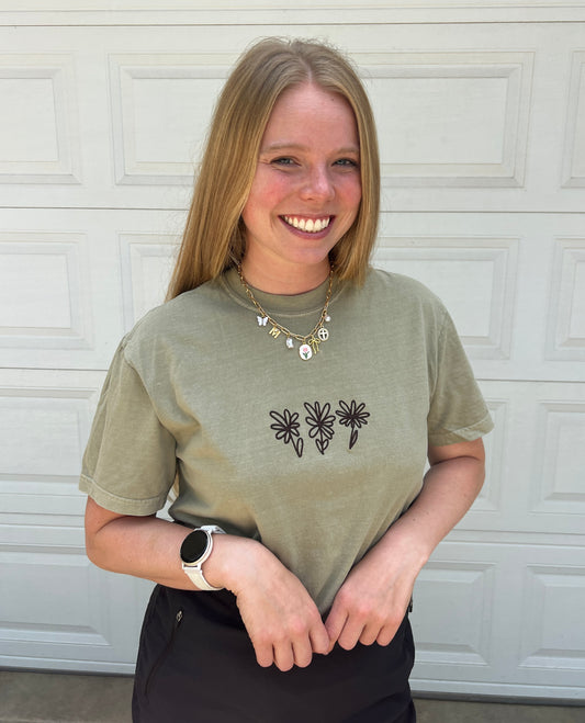 Triple Daisy Embroidered Tee