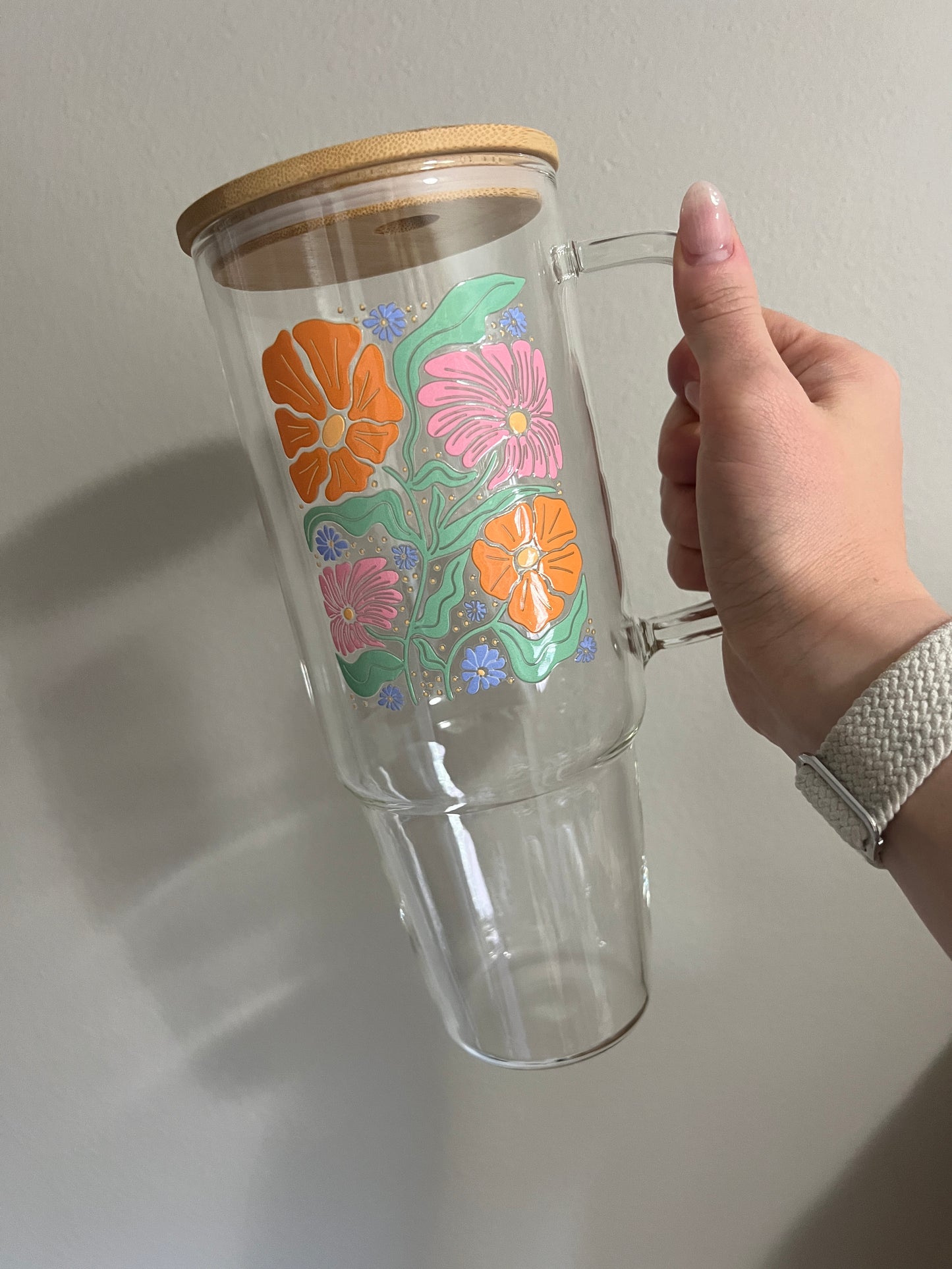 Bright Florals 40z GLASS TUMBLER