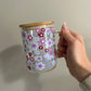 Blue Floral 16oz Handled Glass Cup