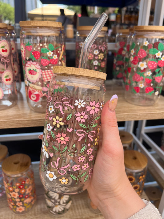 Dainty Florals and Bows Glass Cup