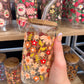 Orange Florals Glass Cup