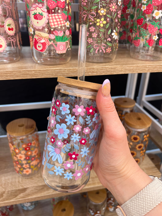 Blue Florals Glass Cup