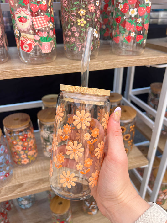 Orange Flower Glass Cup