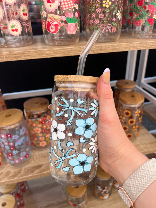 Blues n Bows Glass Cup