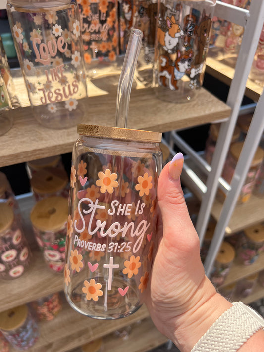 She is Strong Glass Cup