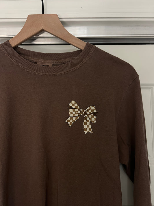 Brown Checkered Bow Long Sleeve