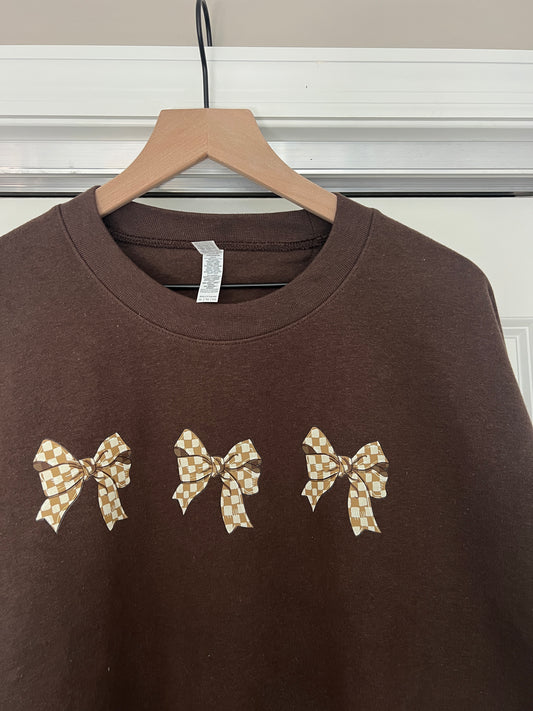 Brown Checkered Bow Crewneck
