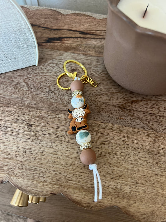 Fall Floral Cow Keychain