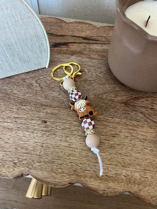 Fall Checker Cow Keychain