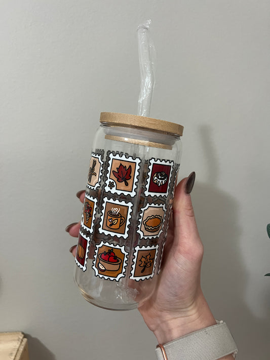Fall Stamp Glass Cup