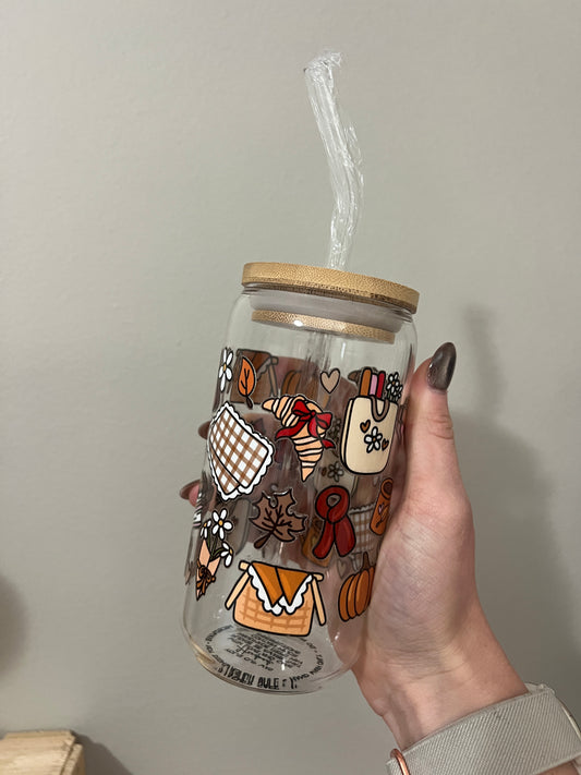 Fall Things Glass Cup