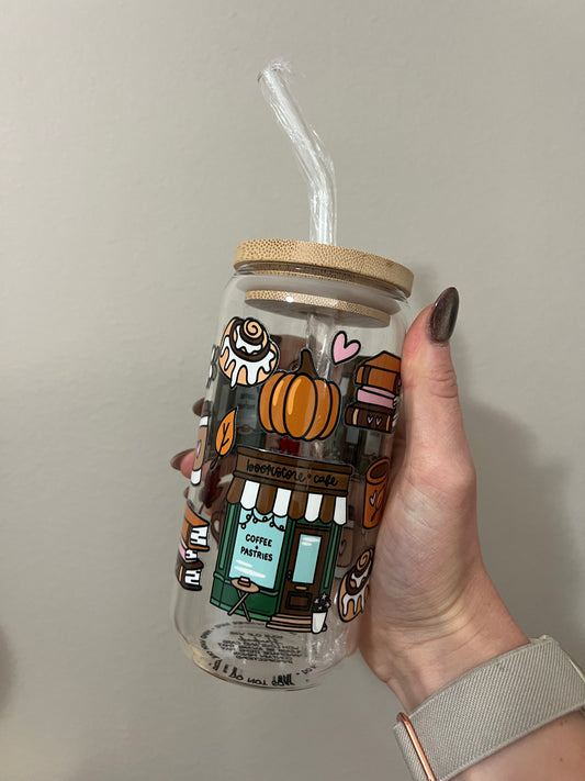 Fall Romance Bookstore Glass Cup