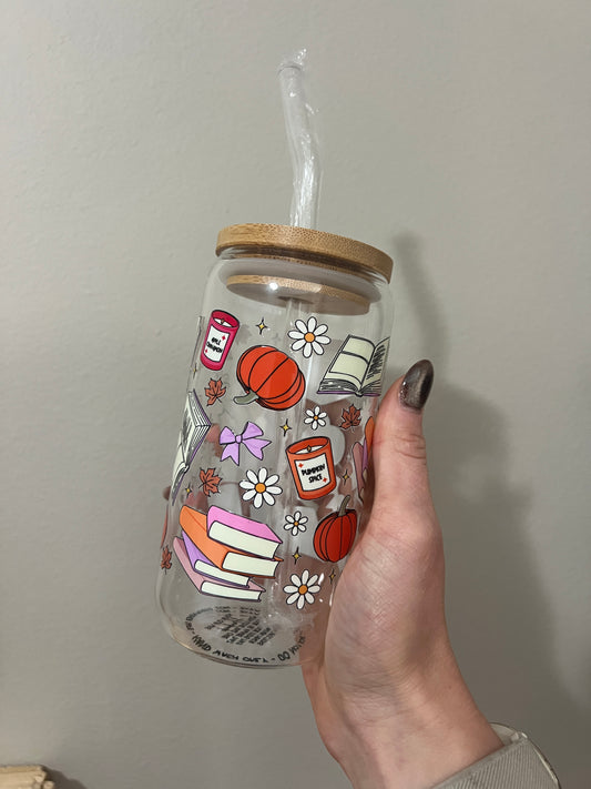 Pumpkin n Books Glass Tumbler