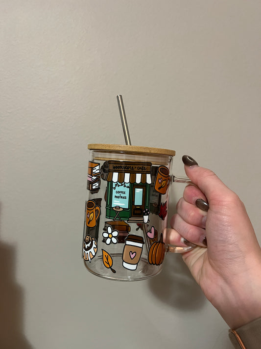 Fall Book Lovers 16oz Handled Glass Cup